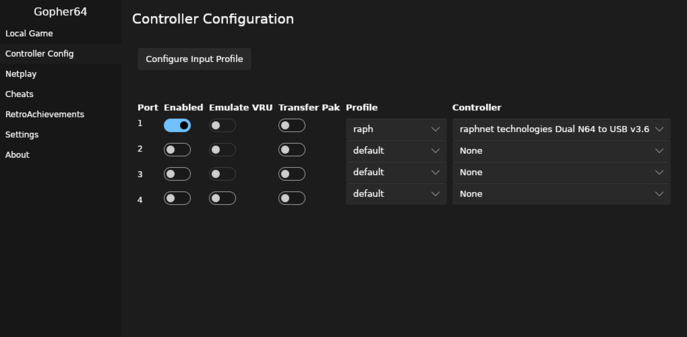 Controller settings
